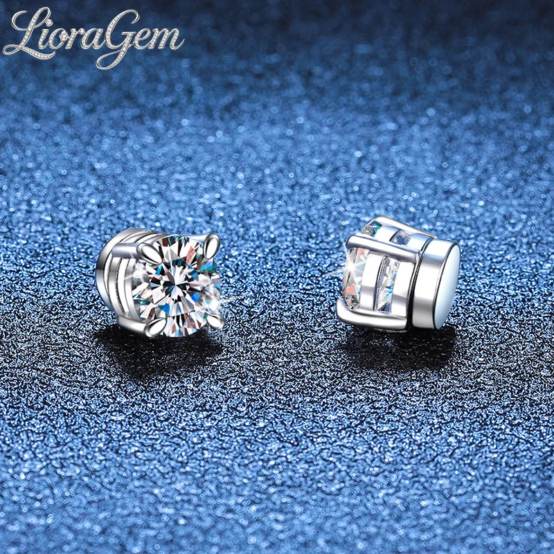 

LioraGem Magnetic Moissanite Stud Earrings (No Piercing Required), Classic Four-Prong Moissanite Ear Studs Platinum PT950 Stamp