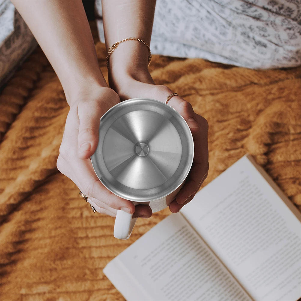 

6Pcs Universal Stainless Steel Drink Lid 8Cm Reusable Cover for Coffee Mugs Tea Cups Hot Beverage Container Travel Friendly