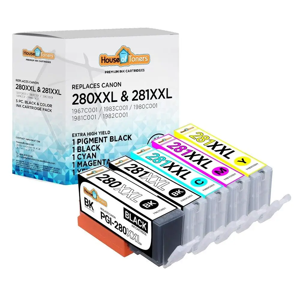 5 Pack สำหรับ Canon Pgi-280 Xxl CLI-281 Xxl Pixma Ts6120 Ts9120 TS8120 Tr7520