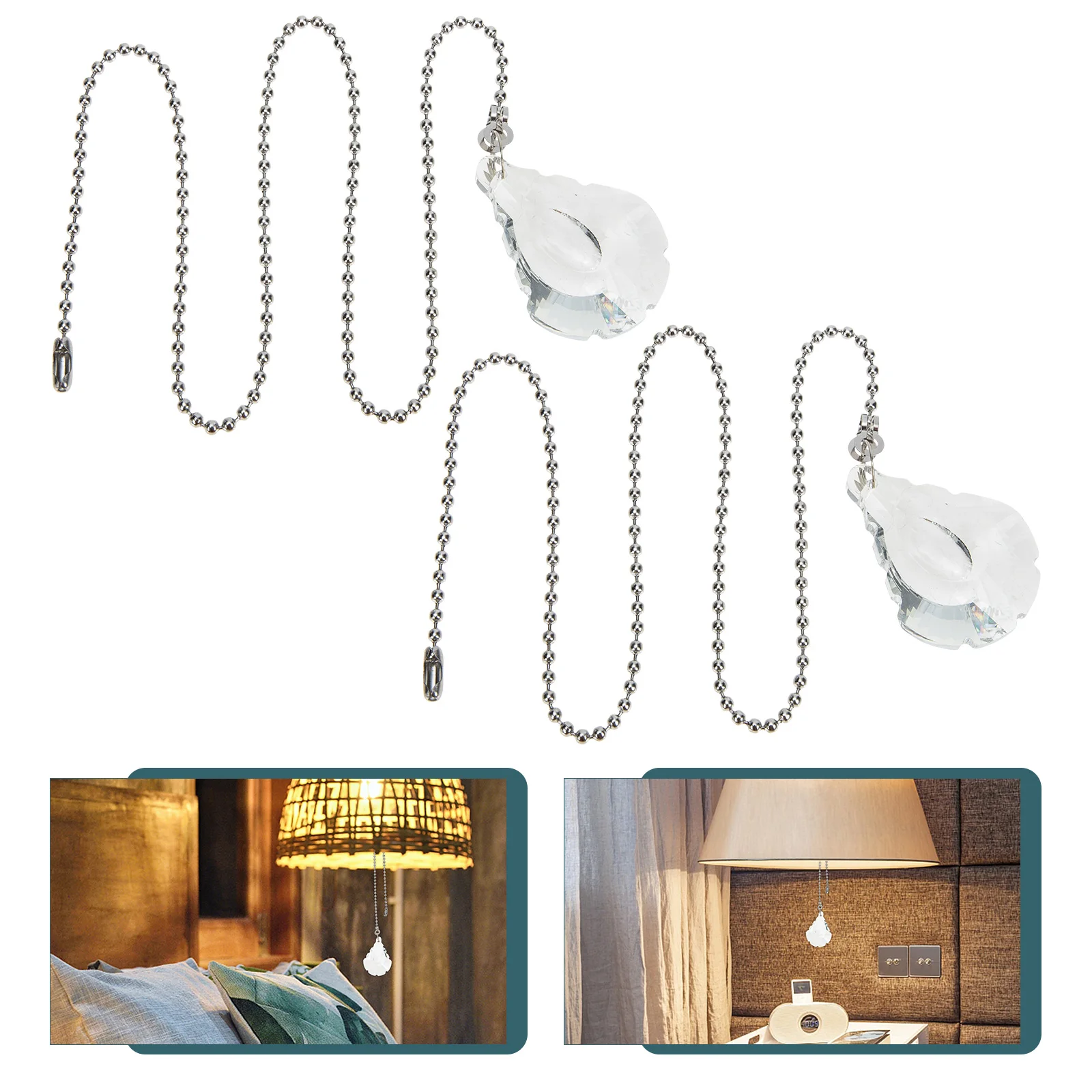 

2pcs Bead Transparent Pearl Pendant Replacement for Ceiling Fan Pull Chain Lamp Accessories Switch Extender Silver for Bathroom