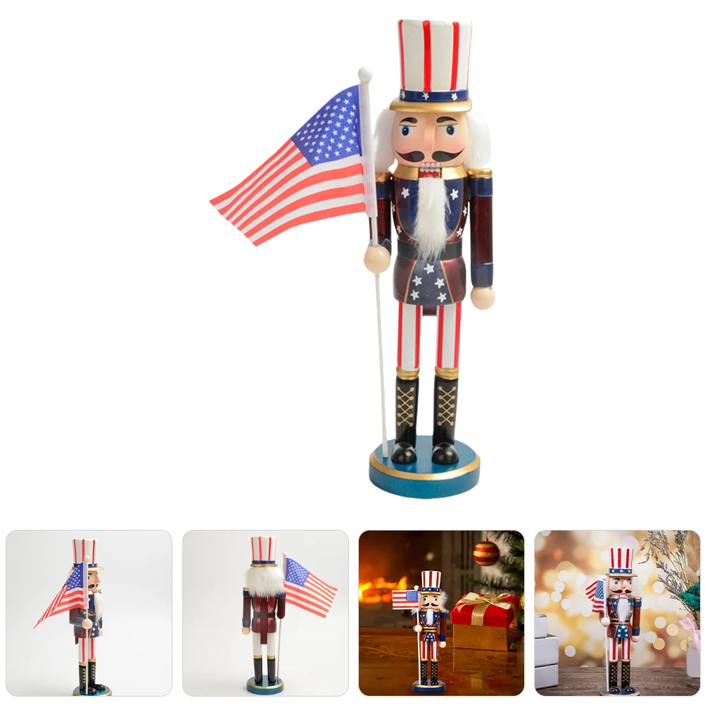 

American Flag Wooden Nutcracker Soldier Statue Christmas Independence Day Tabletop Centerpiece Holiday Decor Nutcrackers Figures
