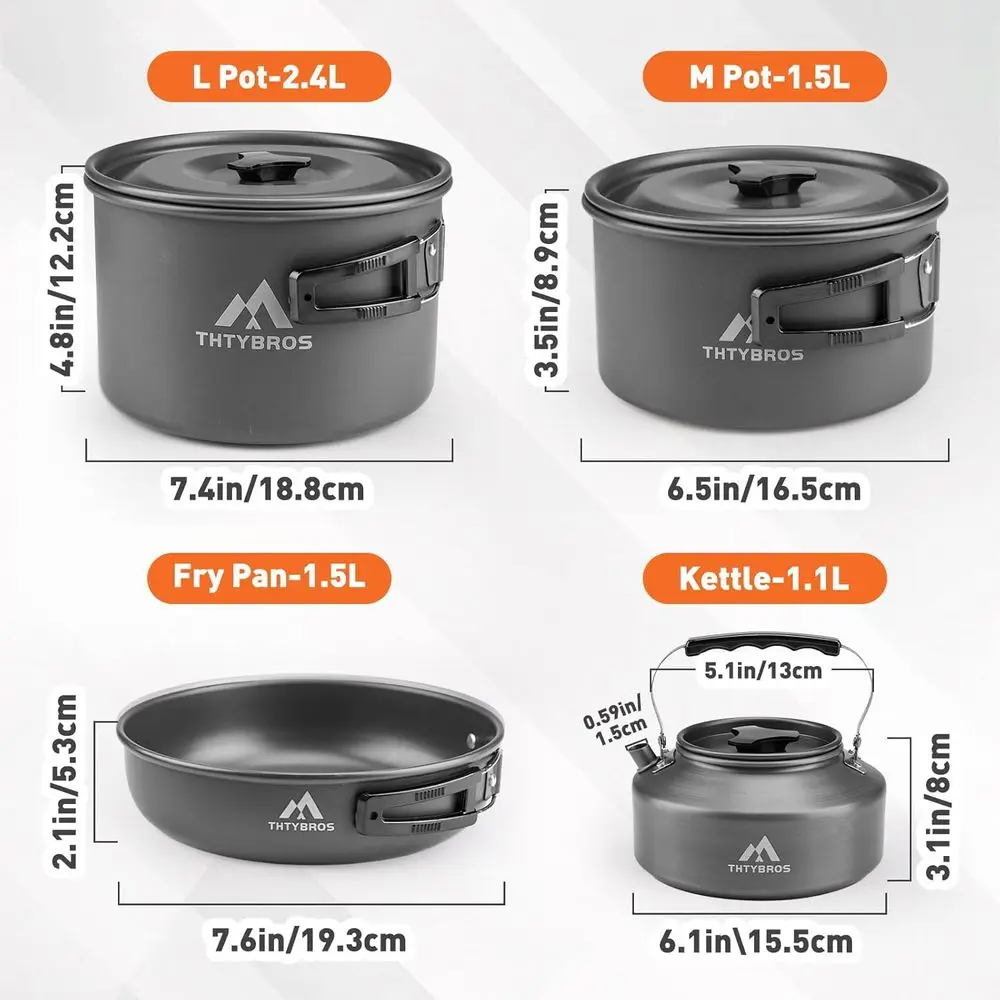 طقم أدوات طهي للتخييم 27 قطعة تتسع لـ 2-4 أشخاص، طقم أواني طهي محمولة مع غلاية وأواني ومقالي، أواني من الفولاذ المقاوم للصدأ، أطباق #3