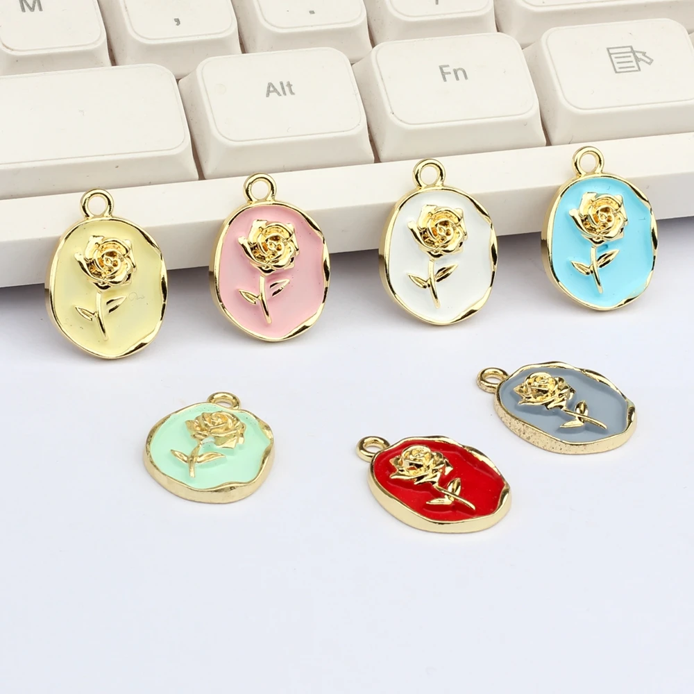 Zinc Alloy  Charms Pendant Rose Flowers Coin Charms 10pcs/lot For DIY Jewelry Making Finding Accessories