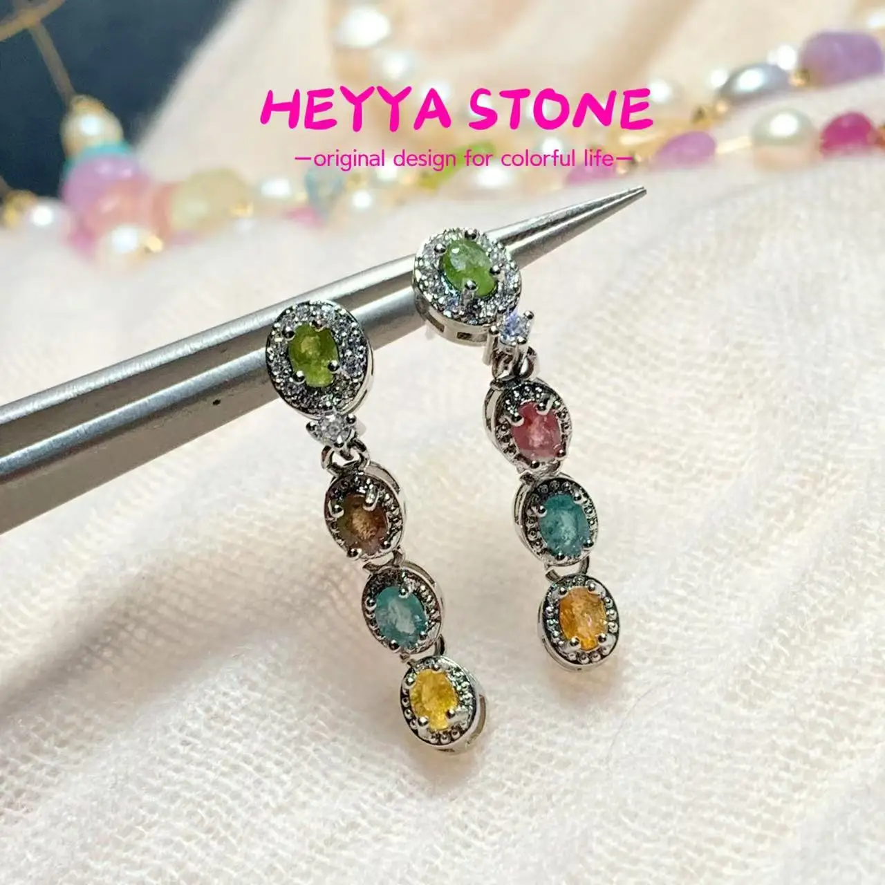 

Серьги-гвоздики HEYYA STONE с натуральным турмалином для женщин, медные серьги, простые ювелирные изделия, драгоценный камень, классический стиль