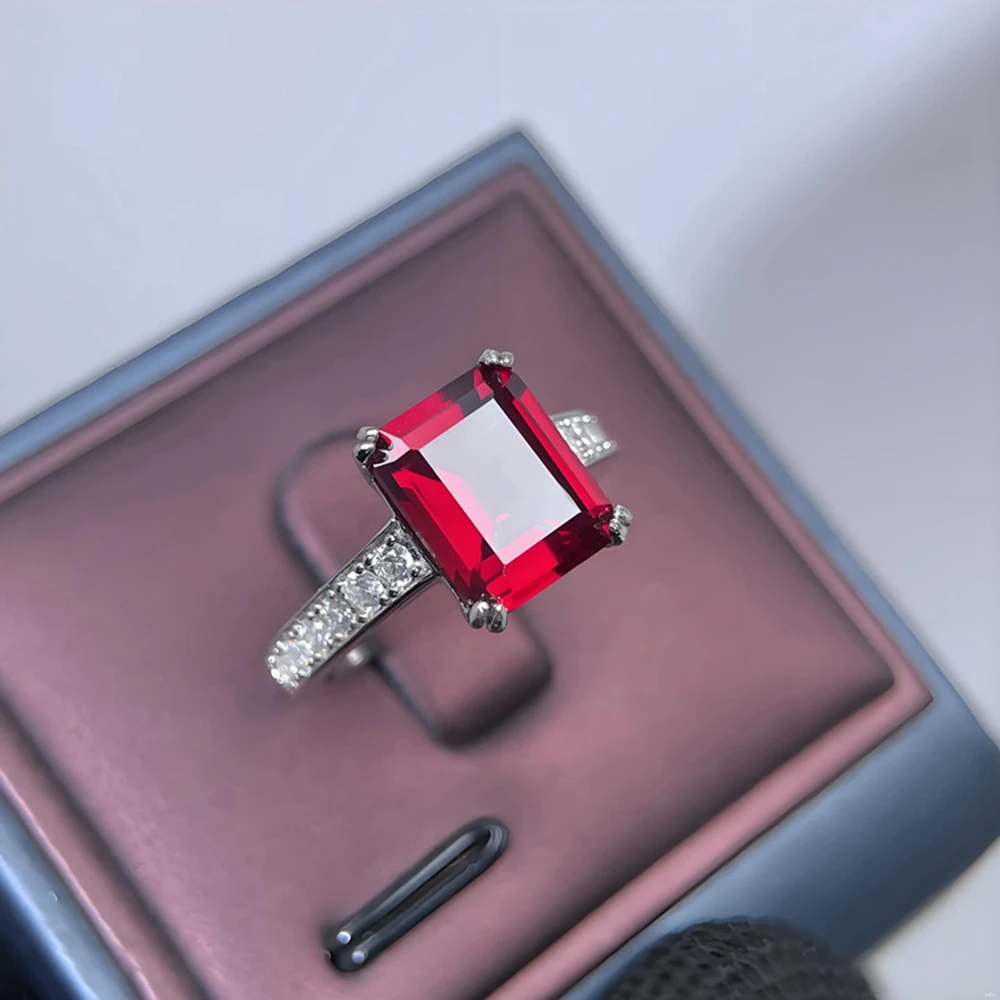 وونغ المطر الكلاسيكية 925 فضة 8*10 ملليمتر روبي الزمرد عالية الكربون الماس الأحجار الكريمة خواتم الخطبة للنساء غرامة مجوهرات هدية