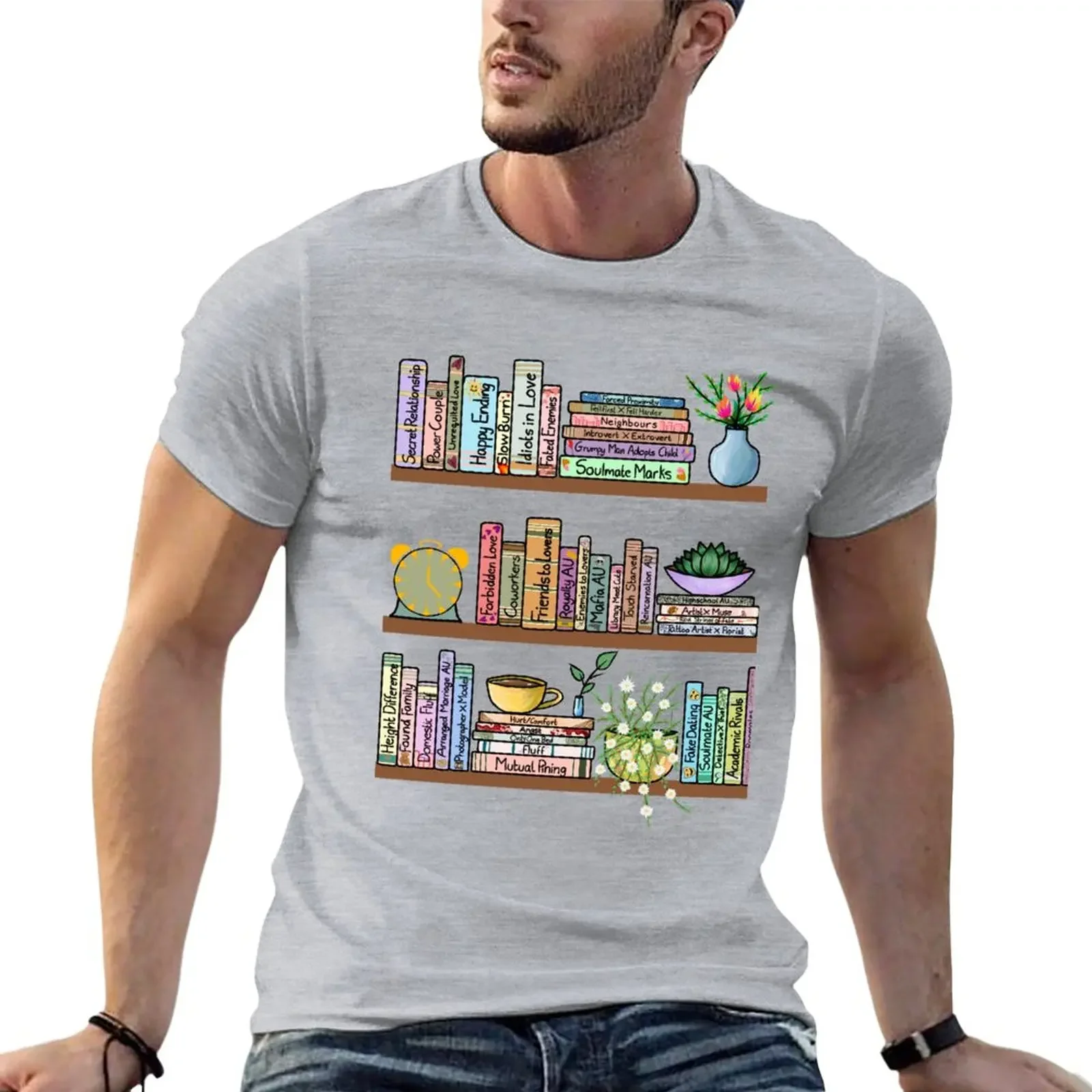 Fanfic Bookshelf ? T-Shirt tees blacks Aesthetic clothing heavy weight t shirts for men