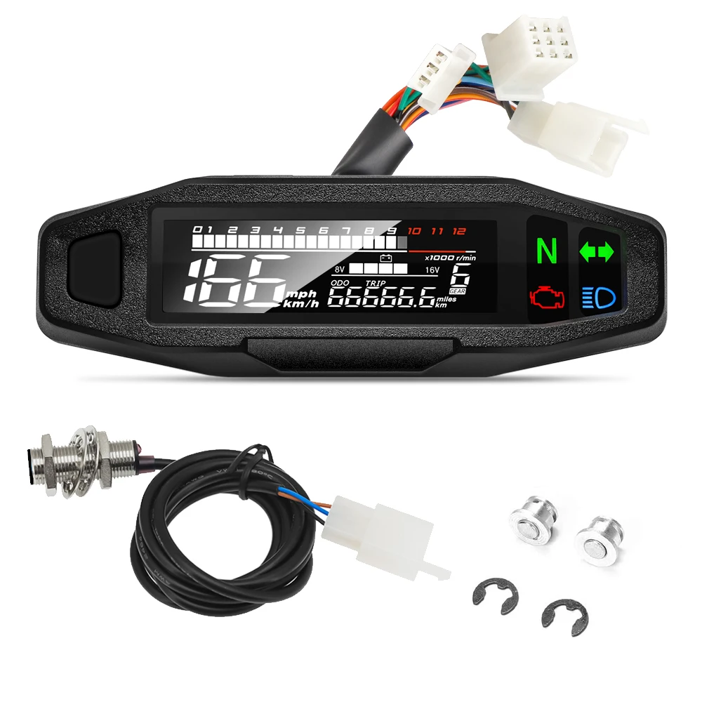 Universal Motorcycle Speedometer Digital Dashboard Instrument Waterproof KMH Meter Gauge Tach with Turn Signal Light Indicator