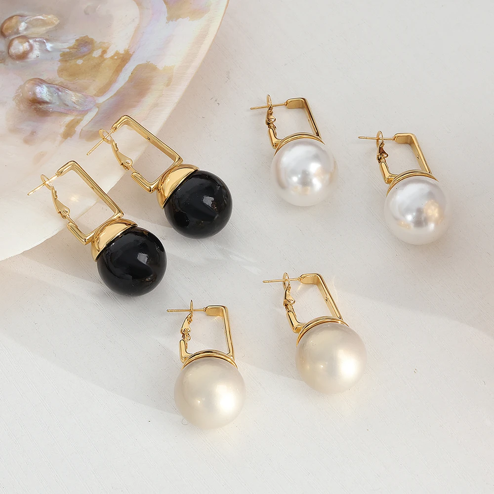 Shell Bead Pendant Stainless Steel Earrings For Women 18K Gold Plated Waterproof Elegant Women\'s Dangle Earring Luxury Jewelry