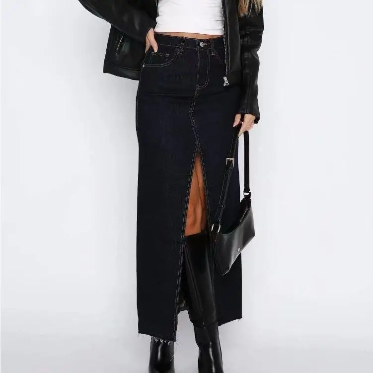 Lange spijkerrok met hoge taille Dames Faion Split Design Midi-rok Ele en Sli f-lengte rok voor dames