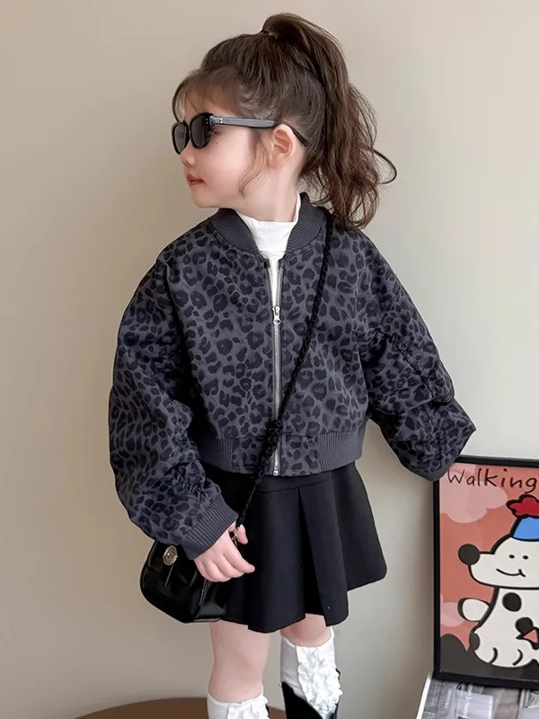 Niñas ort Svel Jaet primavera otoño cremallera larga Sve estampado de leopardo Casual suelta ajuste algodón niños Faion Top