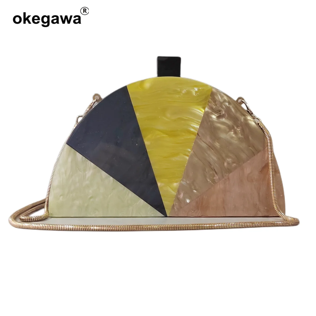 

Colorful Acrylic Wallet Patchwork Geometric Half Moon Circular Women's Handbags Free Shipping Female Evening Box Day Cross Ba