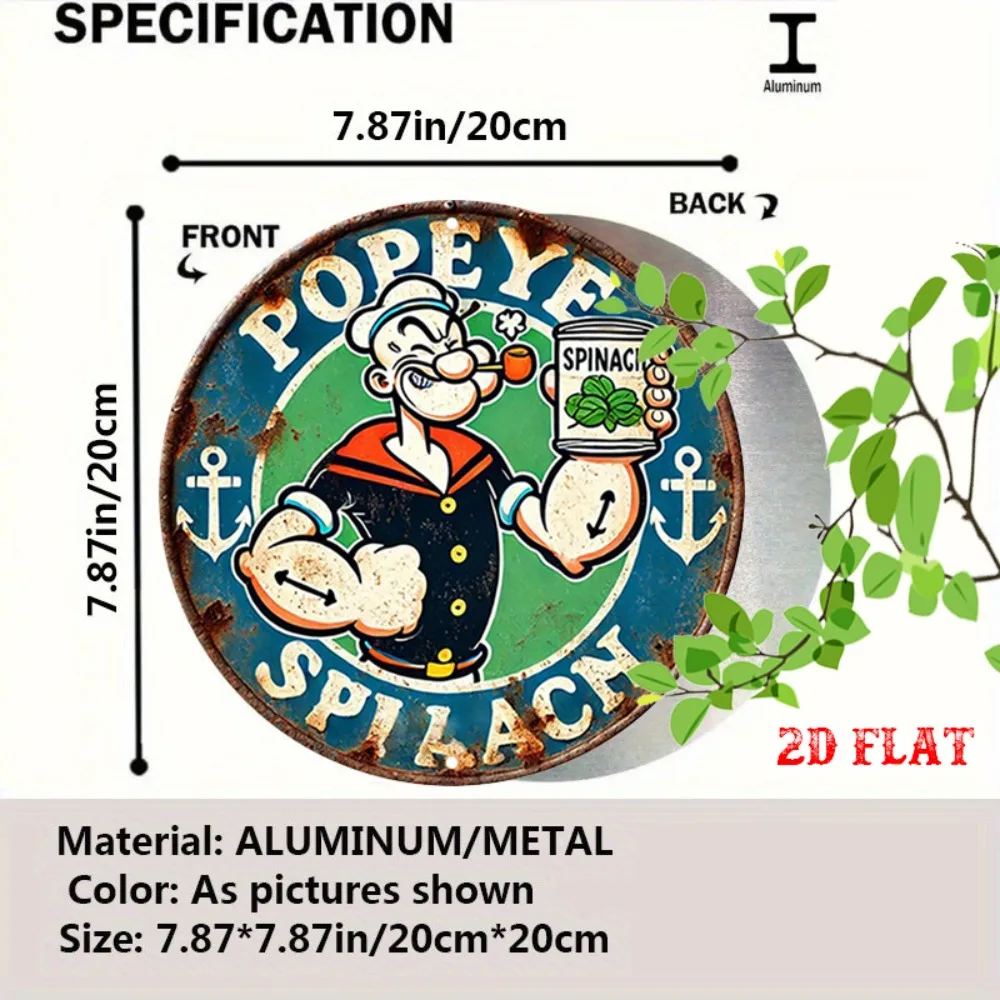 BobaFish Aluminum Metal Sign 8 Inch Round Spinach Retro 2D Wall Art for Home Garage Decor view 2