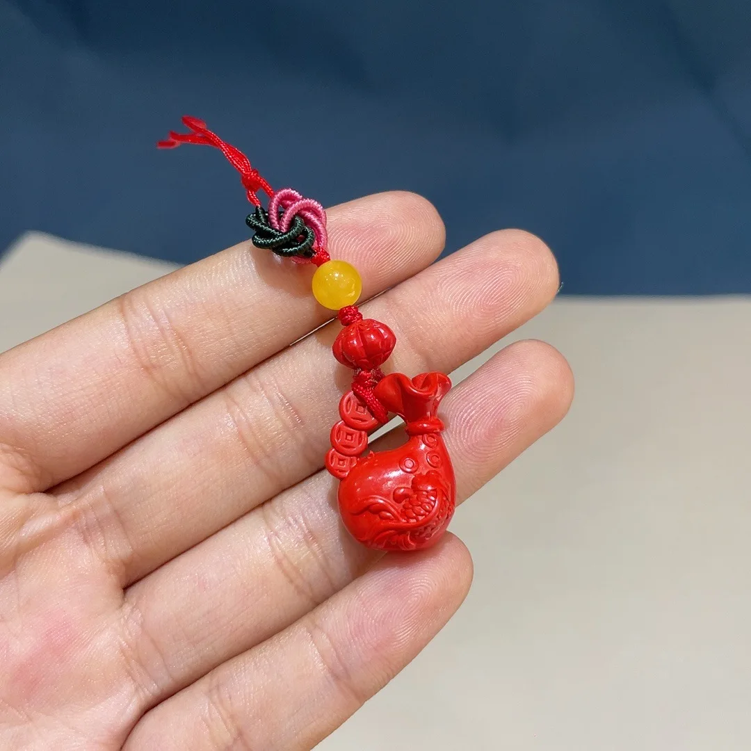 Chinese Style Lucky Red Cinnabar Fish Money Bag Charm Good Fortune Phone Lanyard Keychain For Women Men Birth Year Amulet Gift