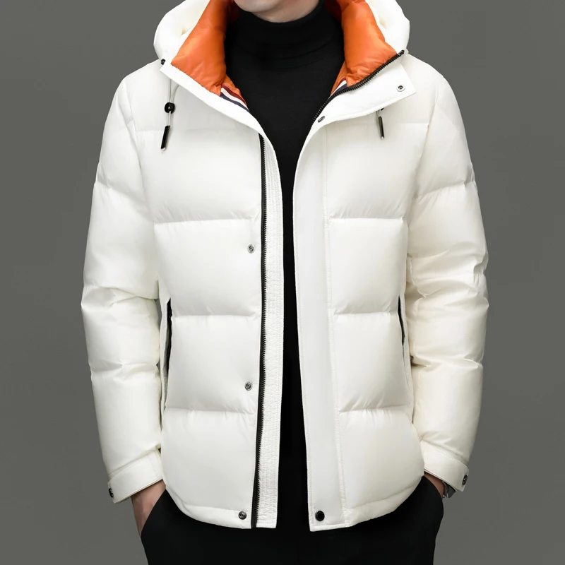 2024 New Winter Men's  Down Jacket Men White Duck Coat Windproof Warm Travel Camping Overcoat Thicke Solid Color Hooded Male