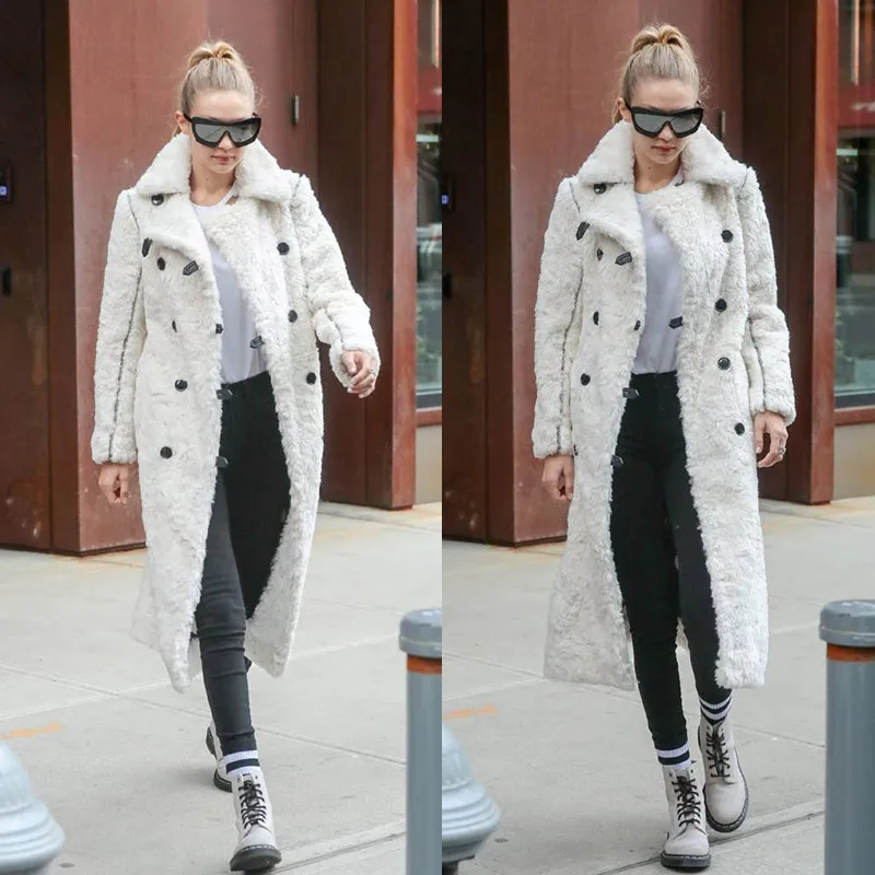 

Пальто Gigi Hadid утепленное, ультрадлинное, с мехом, женское, зимнее, теплое, морозостойкое, в уличном стиле, с длинными рукавами, двубортное