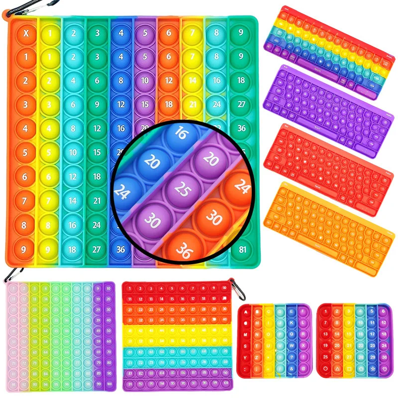 Colorful Math Toys Multiplication Tables Push  100 Bubble Pop Macaron Rainbow, Silicone It Fidget Toys for Learning Teaching aid