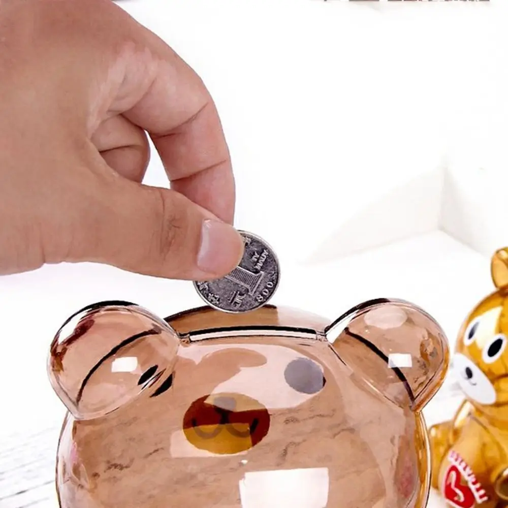 Creative Little Bear Piggy Bank Transparent Coin Paper Money Saving Box Cute Safe Deposit Box Kids Holiday Gift Desktop Decor