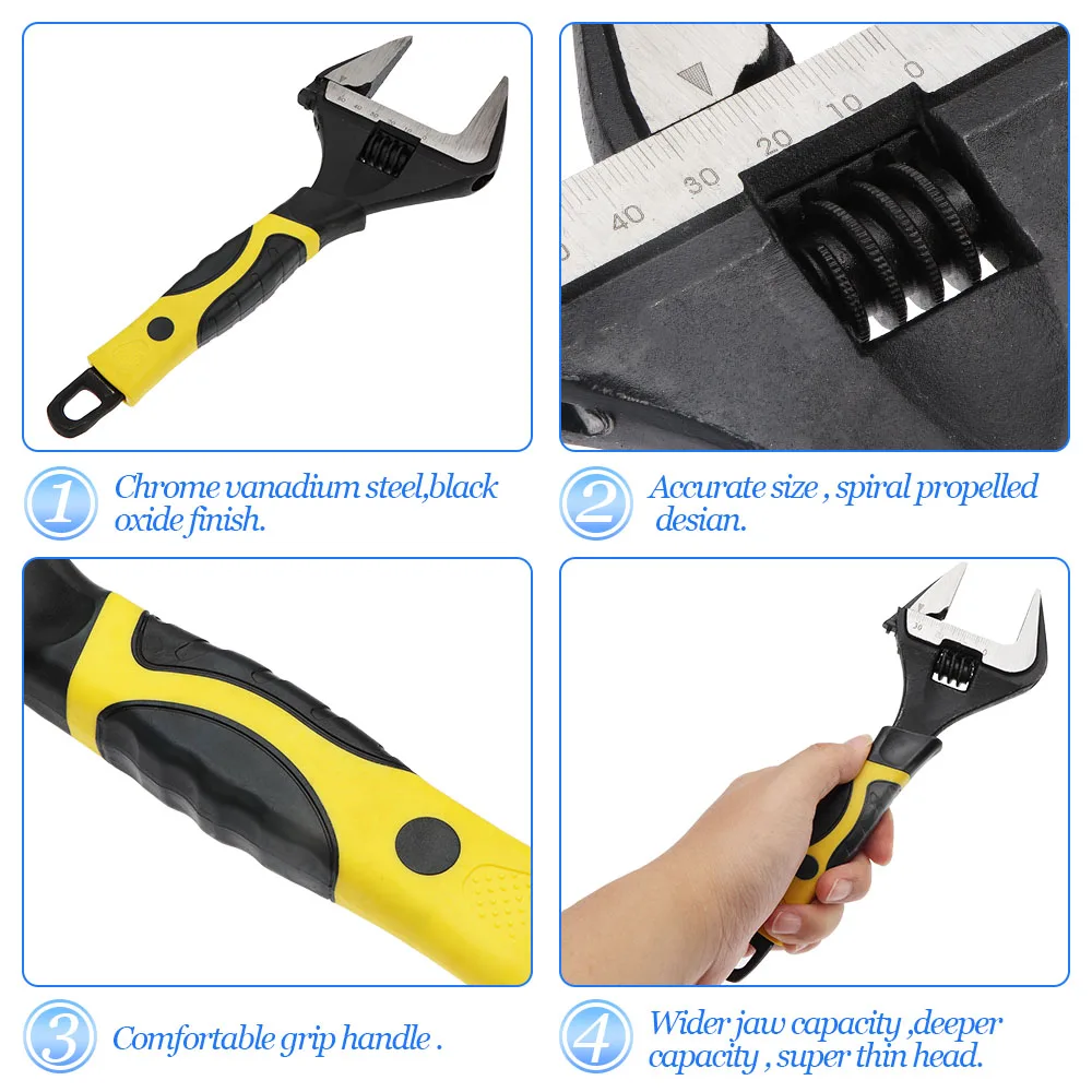 0-60mm Bathroom Wrench Pipe Repair Tool  Ratchet Soft Grip Hand Tool Large Opening Adjustable Wrench Spanner Wide Jaw Home