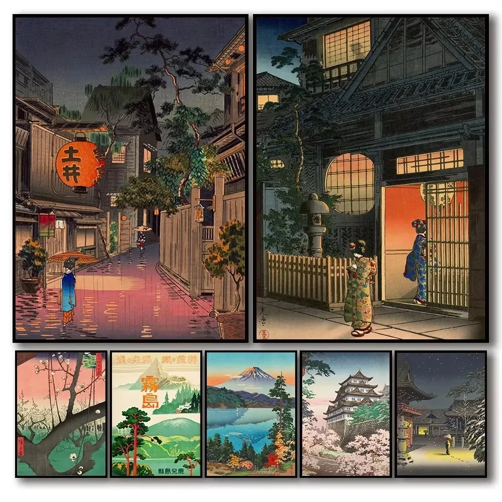 Oil Painting by Number Kit Retro Japanese Mount Fuji Landscape Art Canvas Wall Art for Adults DIY Home Decor Gift