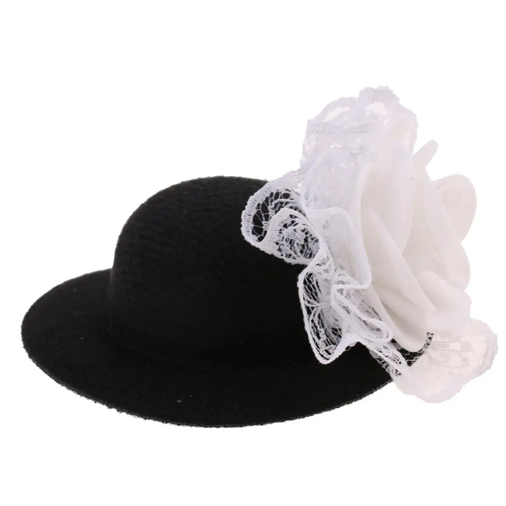 Elegant Classic Doll Cap New Round Bowler Hat with Lace Decoration for 28-30cm Doll Clothes Accessory White