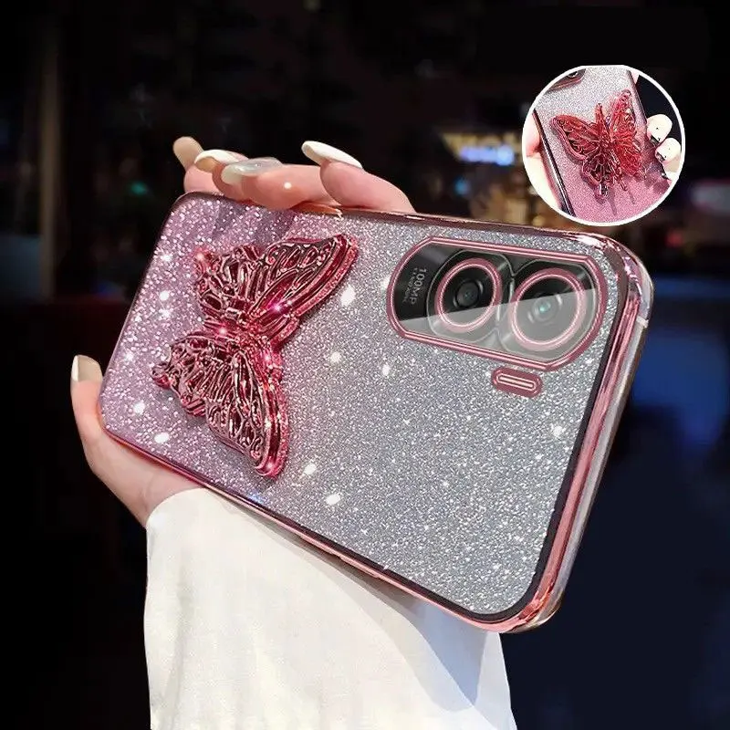 

Honor90 Lite 5G case with Butterfly Stand Holder,Luxury Bling Glitter Case For Honor 90 Lite Pro X9a Cover with Bracket Shell