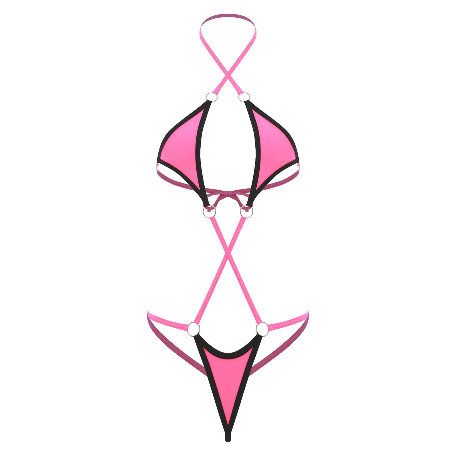 

Womens Micro Bikini Swimsuit Bodysuit Halter Backless T-back One-piece Swimwear Beach Bathing Suit Hollow Out Leotard Lingerie
