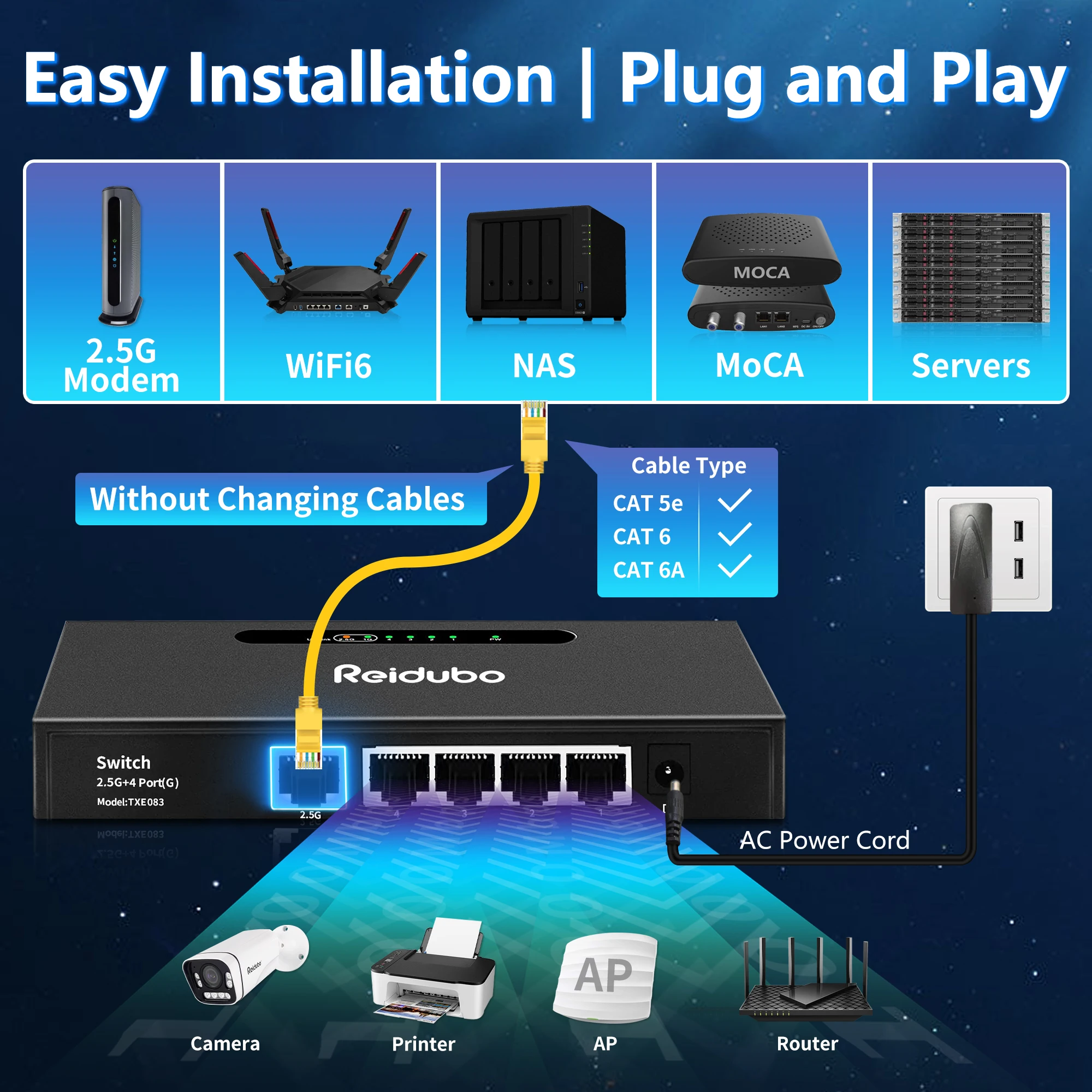 Imagem -04 - Uplink Ethernet Splitter Interruptor de Hub de Rede Multi-gigabit em Casa Porta Desbloqueada 2.5g 4x1000mbps