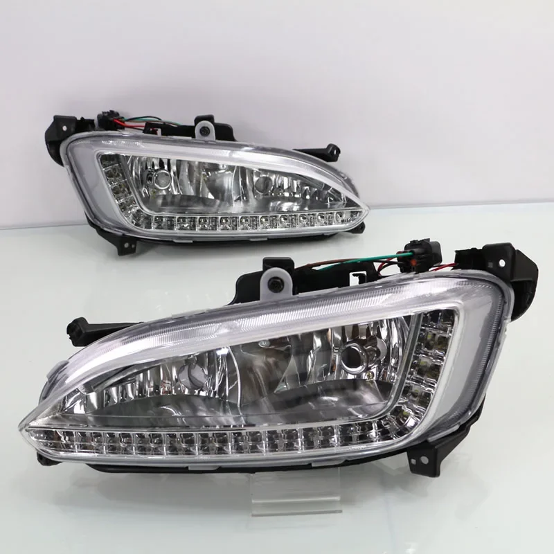 Lampu berjalan siang hari LED, Hyundai Santa Fe IX45 2013-2015 Plug & Play tahan air 12V lampu kabut lampu dekorasi Bumper LED DRL