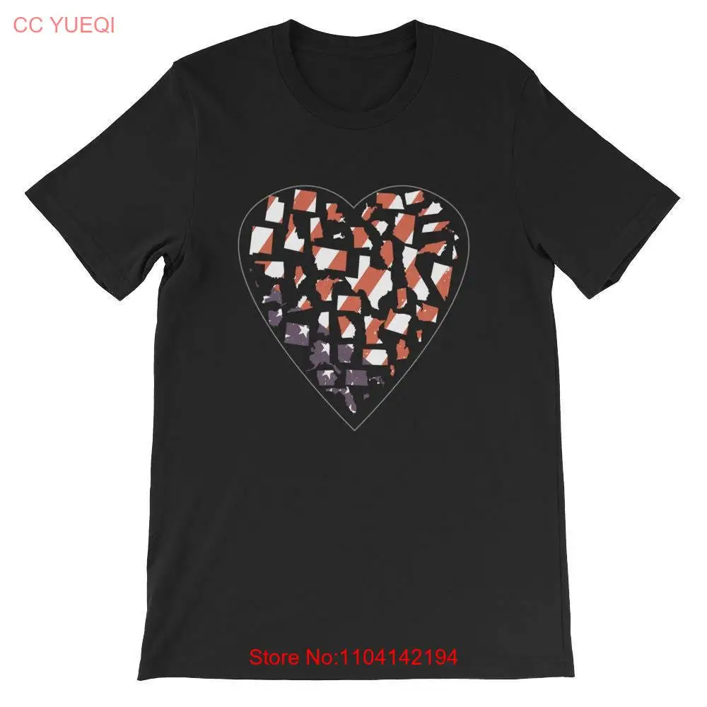 Patriotic USA States Map In A Heart Shape US Flag Stars Love The  T Shirt long or short sleeves