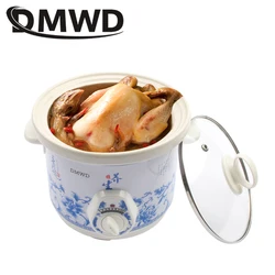 DMWD electric 140w Slow Cookers mini mechanical timer control stew foods Ceramic liner Blue and white porcelain color 1.5L