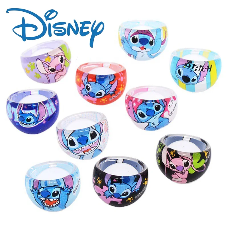 Disney Kids Rings Cartoon Angel Stitch Acrylic Rings Girl Baby Toys Jewelry Accessories Kindergarten Small Gift Party Decoration