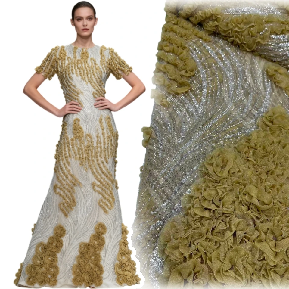 

Новейшая африканская кружевная ткань с 3D вышивкой и бисером, 2024, французская сетчатая кружевная ткань с блестками, нигерийское тюлевое кружево для праздничного платья SZ1804