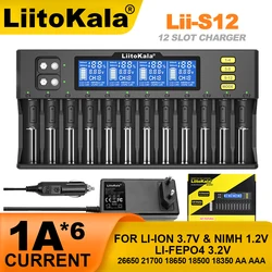 LiitoKala Lii-S12 caricabatteria LCD a 12 Slot per li-ion LiFePO4 Ni-mh Ni-Cd 9V 21700 20700 26650 18650 16340 18350 RCR123 18700