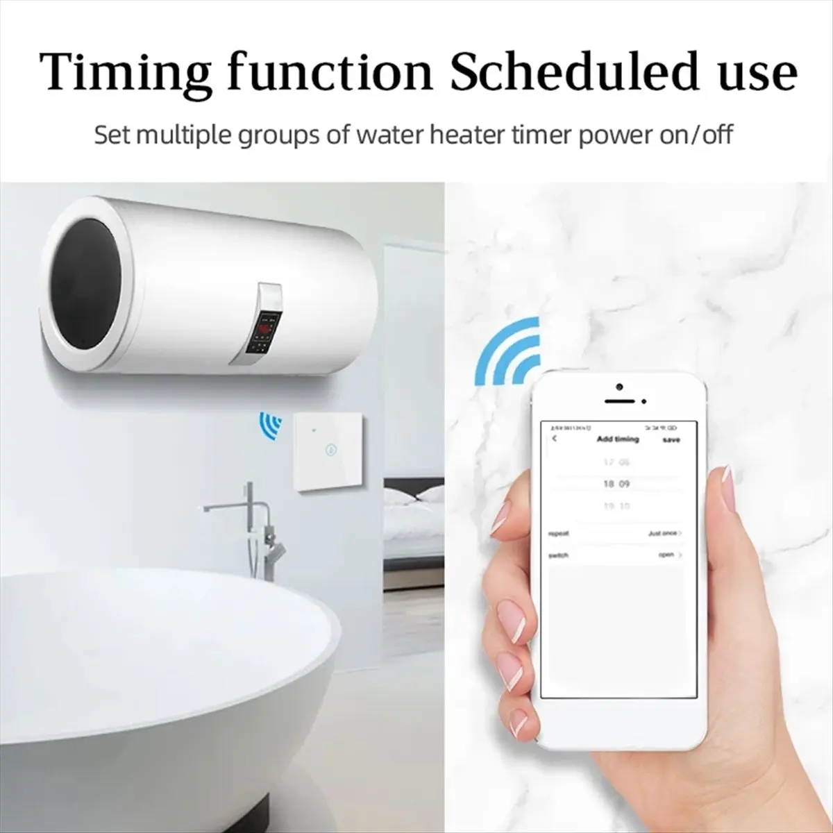 40A Smart WiFi Touch Water Heater Switch Tuya Smart Life APP Timer Voice Control Glass Panel Wall Power Switch Black