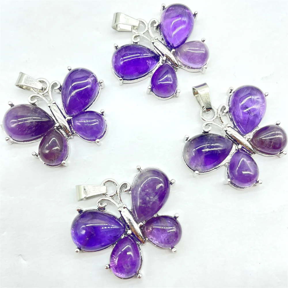 Natural Stone Quartz Crystal Amethysts Animal butterfly charm Pendant DIY Jewelry Making Necklace Accessories Women Gift 10pcs
