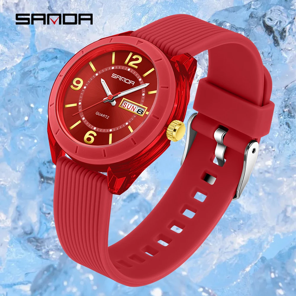 SANDA New 6287 Male and Female Student Leisure Exam Watch, Night Light Waterproof Double Calendar Women's Quartz Watch