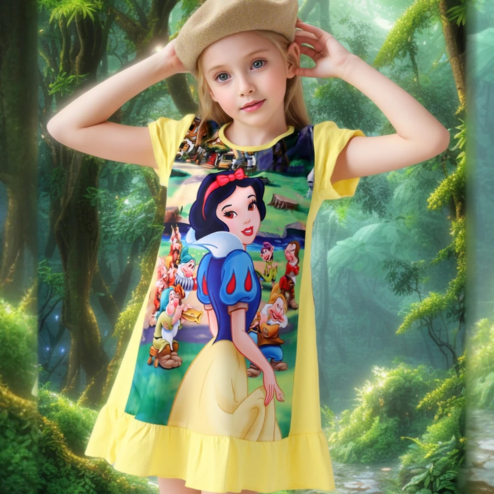 

3-8Yerars Girls Snow White princess dress Baby frock Girl Infantil Kids dresses Animal Cartoon night dress one-piece dress