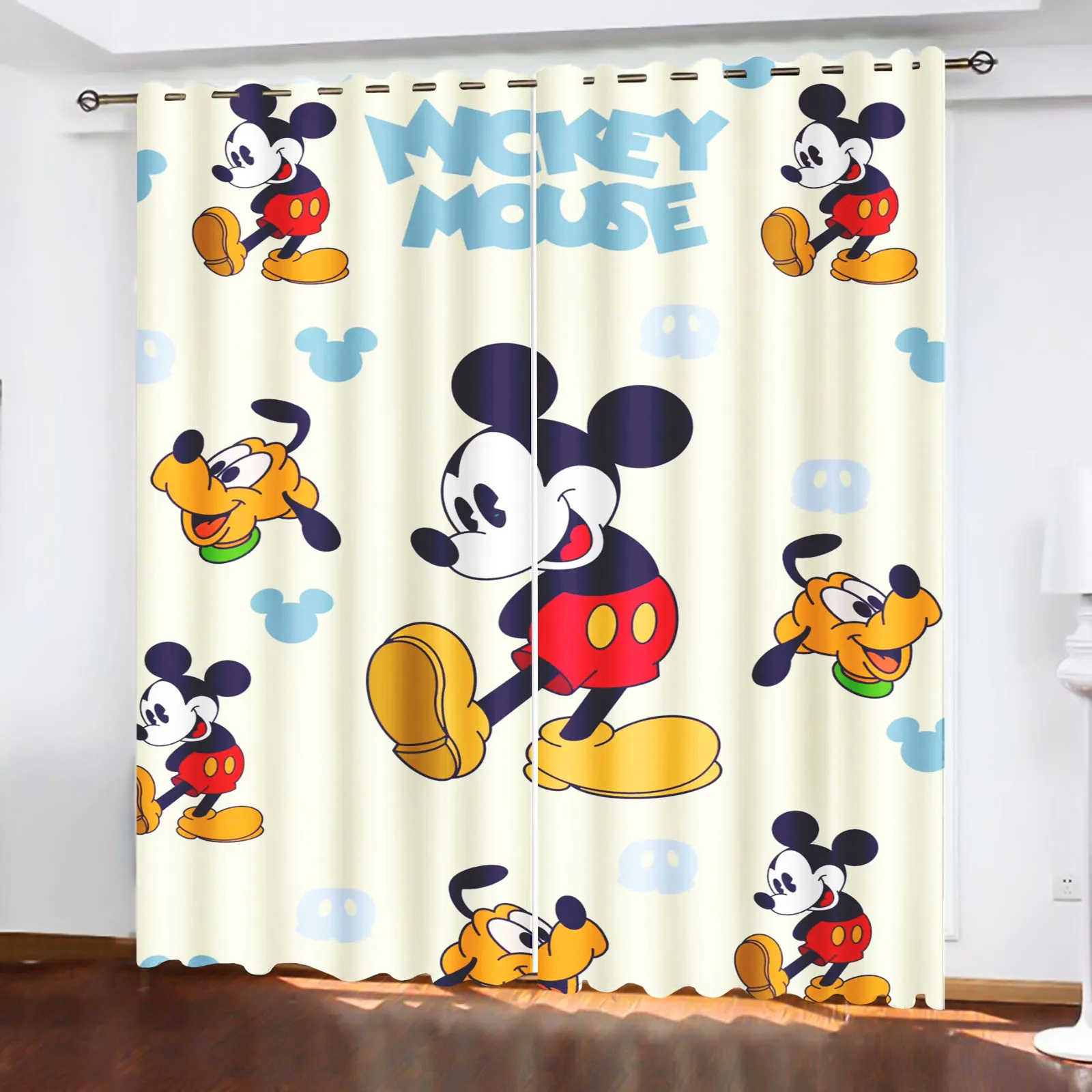 Mickey Printed Curtains For Living Room Living Room Bedroom Blackout Curtains 100% Polyester Dustproof Perforated Cartoon Cute