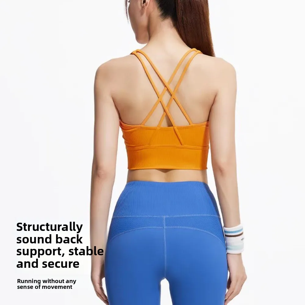 

Crossover Patterned Women's Sports Yoga Bra with Fixed Pads Shockproof Yoga Underwear Bra Brassiere Built-in Fixed Bra