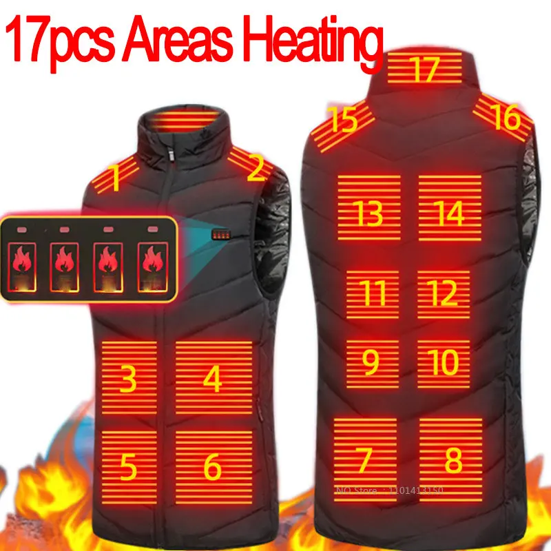 17 Areas Heated Jacket USB Men's Women's Winter Outdoor Electric Heating Jackets Warm Sports Thermal Coat Clothing Heatable Vest