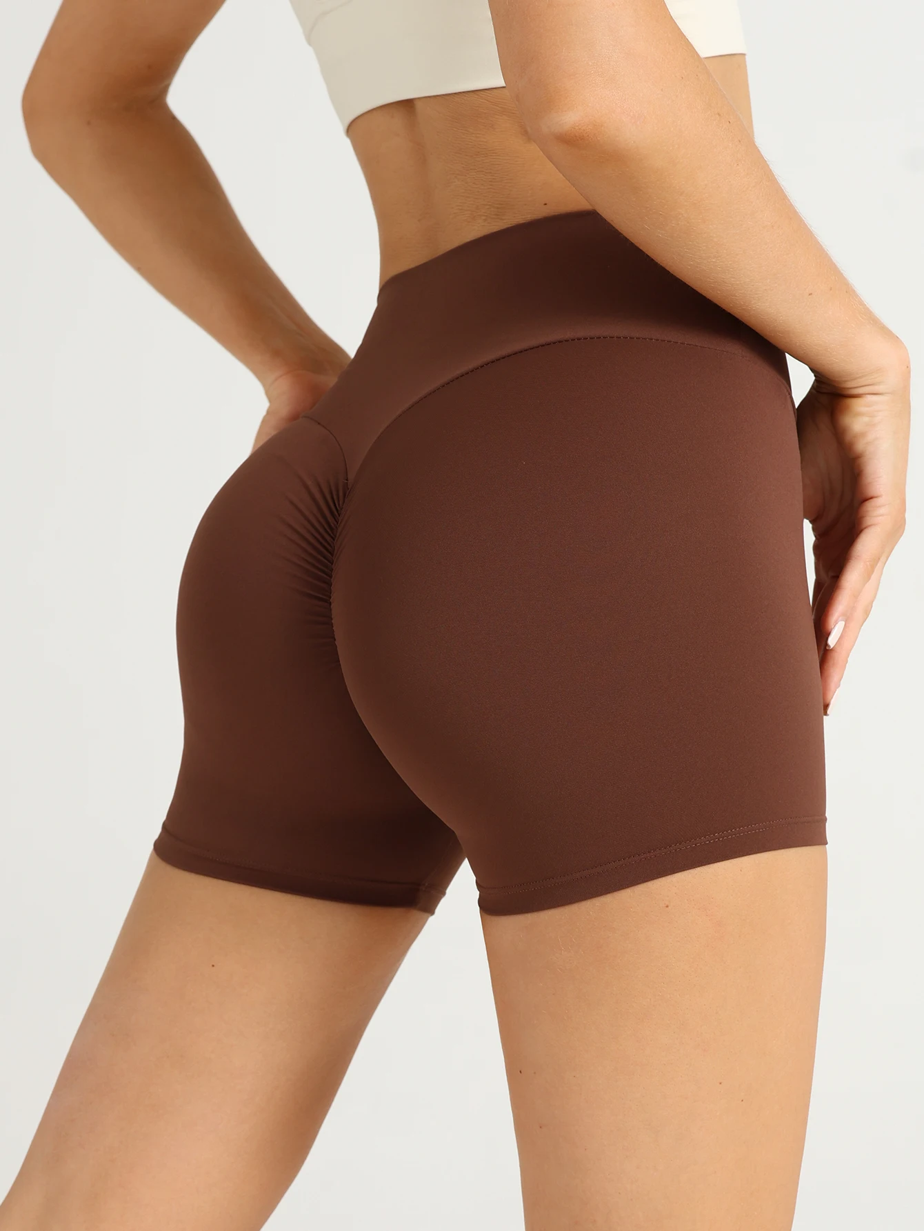 Einfarbige, enge Damen-Sportshorts mit hoher Taille, sexy Hüftlift-Effekt, Yoga-Ultrashorts, bequeme Lauf- und Freizeitshorts für Fitness
