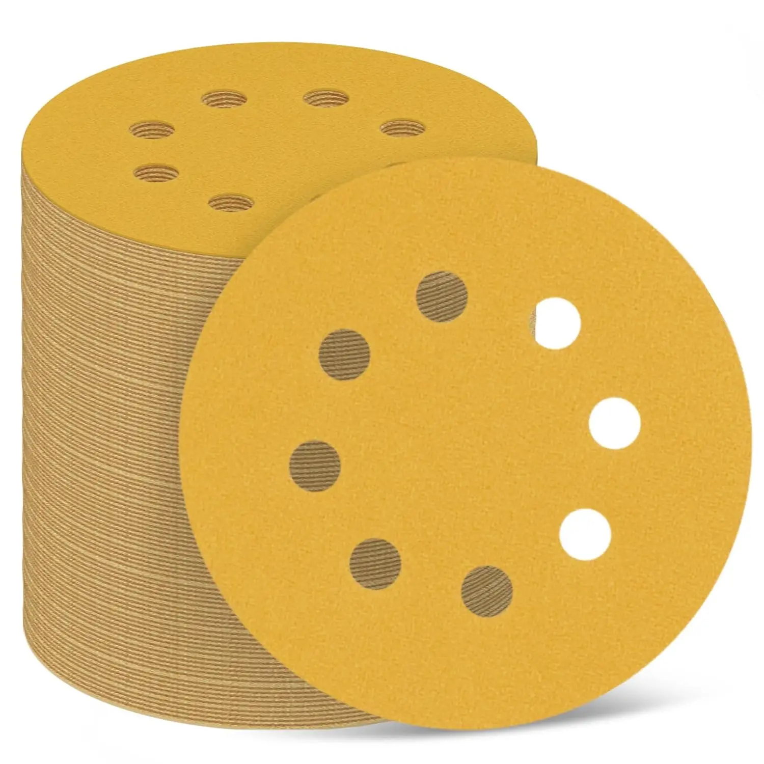 100pcs Yellow Sandpaper with 8 Hole Hook Loop Sandpaper 60/80/220 Grit Gold Sanding Discs for Random Orbital Sander Woodworking
