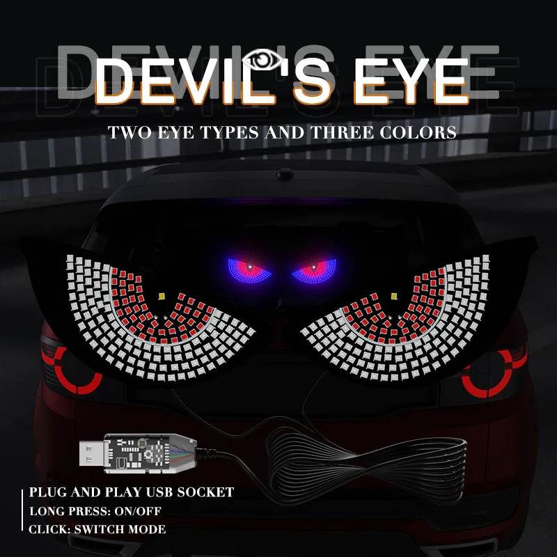 Car Windows Multi Mode Decorative LED Lights Devil's Eye USB Powered Signal Lights