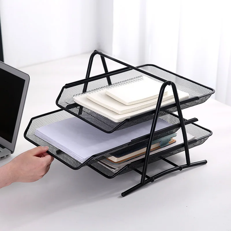 

Premium Metal Desktop File Organizer with 3 Tiers Horizontal Shelf for Home Office Storage