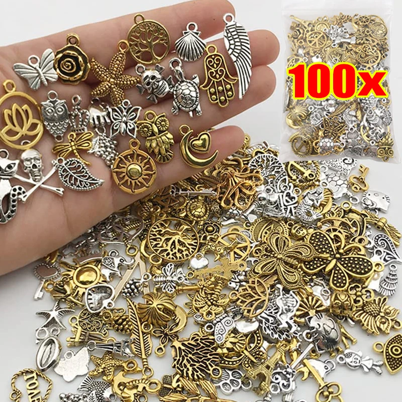 30/100pcs Mixed Vintage Metal Animal Birds Charms Beads DIY Bracelet Pendant Neacklace Accessories For Jewelry Making Findings