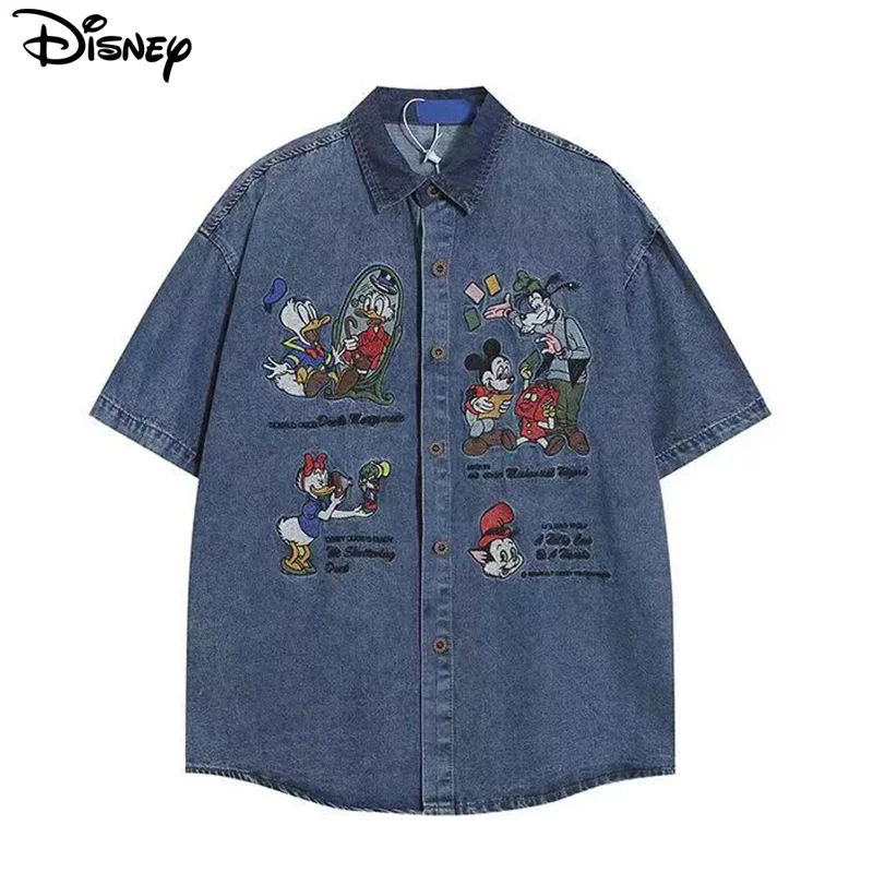 

Disney 2024 New Arrival Top Fashion Cotton Embroidery Mickey Mouse Loose Ins Cartoon Large Size Casual Cowboy Shirts