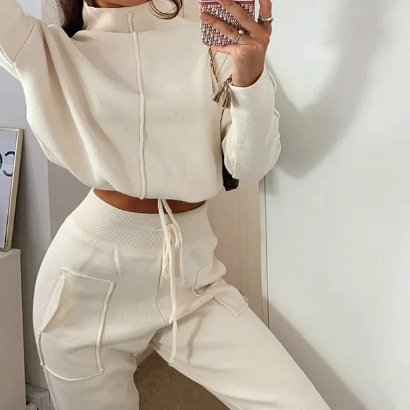 

New Women Autumn Spring Tracksuit 2 Piece Set Sportswear Tops + Pants Ladies Fashion Solid Sets Clothing Full Length Streetwear