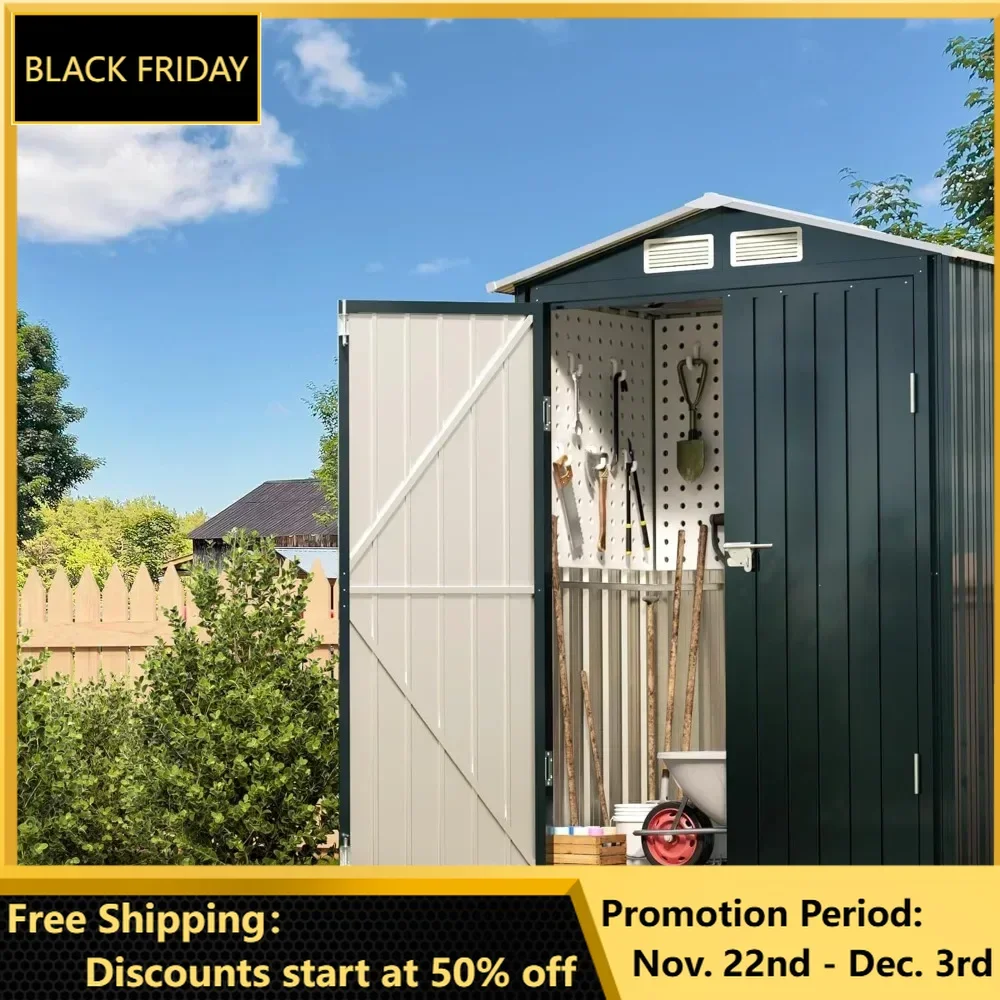 Storage Shed,5x3X6.3FT Outdoor Steel Storage Shed with Lockable Door and Frame Floor, Compact Bike Shed, Great for Tool Storage