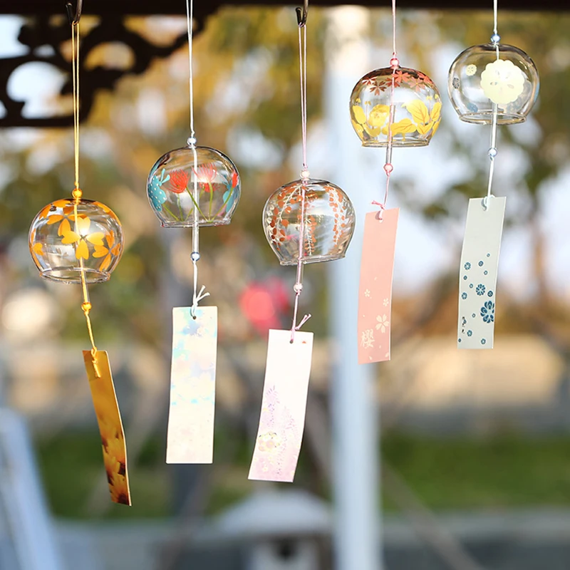 New Wind Chimes Japanese Chime Bell Glass Style Bells Feng Shui Decorative Car Pendant Garden Good Luck Balcony Ornament Hanging
