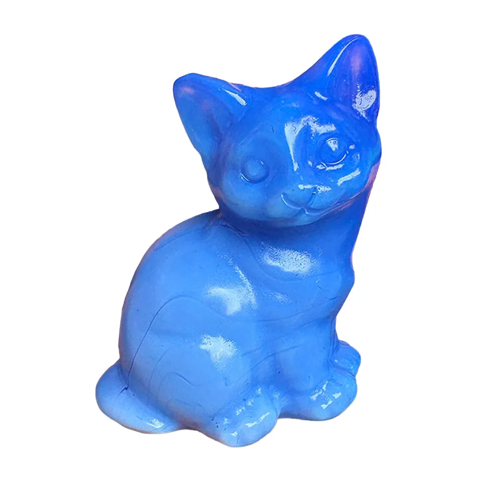 Custom Synthetic Blue Opal Cat Figurine - 6cm Vibrant Lab Opal Sitting Kitty Statue Collectible Home Decor